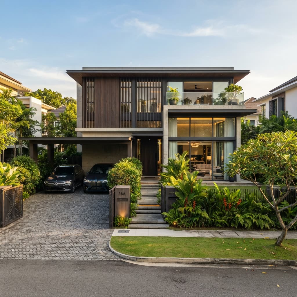 Luxury landed home exterior in Singapore